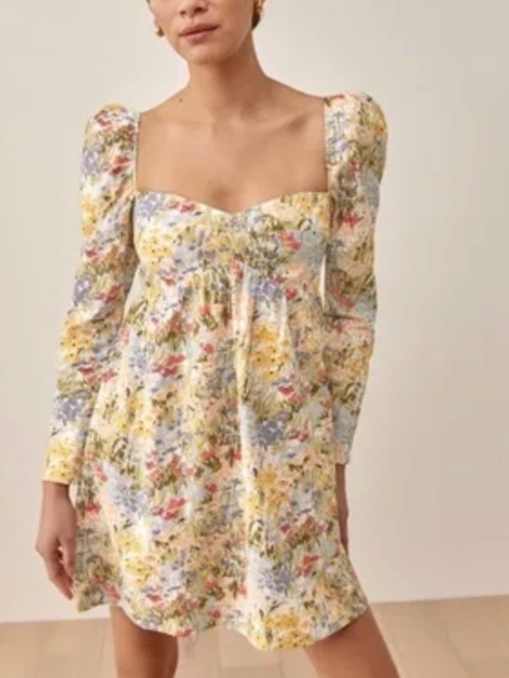 Reformation 10 Splendid Dress Wildflower Floral Square Neck Puff Sleeve Babydoll
